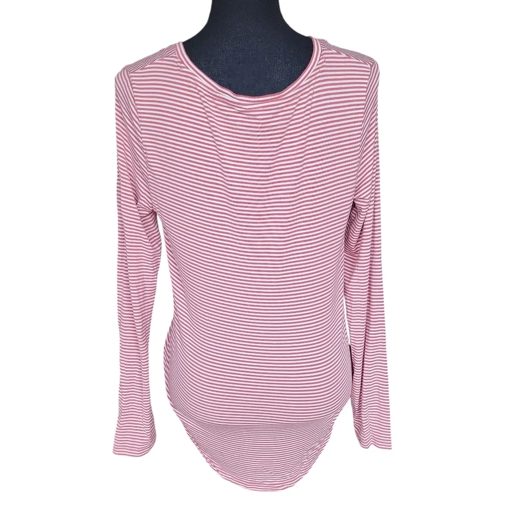 Old Navy Pink and White Stripe Luxe Long Sleeve Tee  Women's Size M - Picture 3 of 8